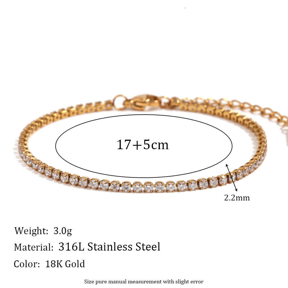 Luxury jewelry designer bracelet fashionable simple niche temperament stainless steel plated 18K gold personalized micro inlaid zircon chain bracelet 