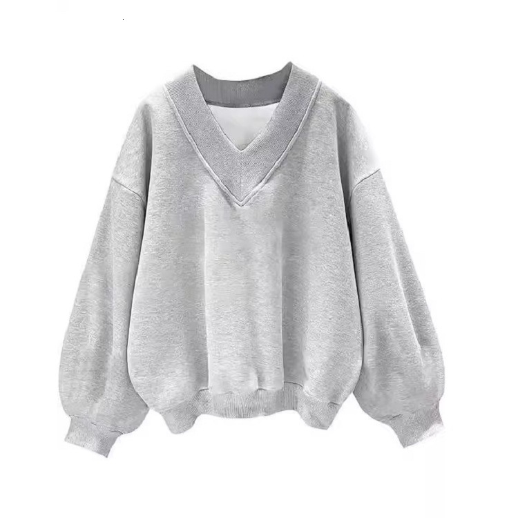 Free Shipping Designer Hoodie 2025 Women's Clothing Amazon Independent Station New Solid Color V-neck Wool Loose Multi-functional Sports Sweater