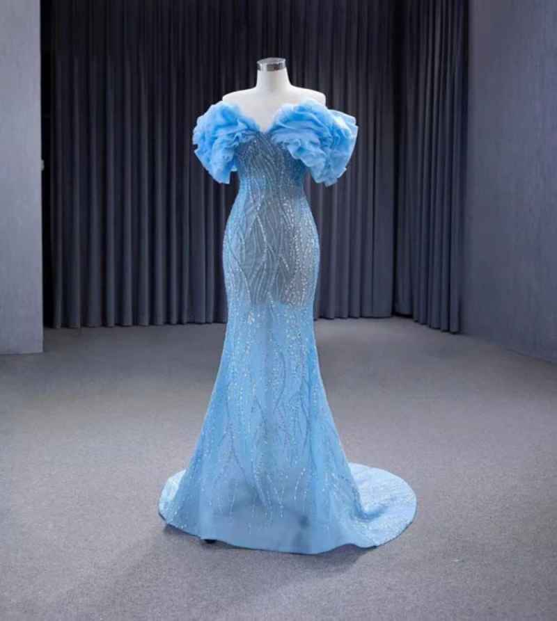 Gorgeous Evening Dresses Mermaid Sweetheart Handmade Flower Crystal Wedding Dresses Vestido De Noche Customized