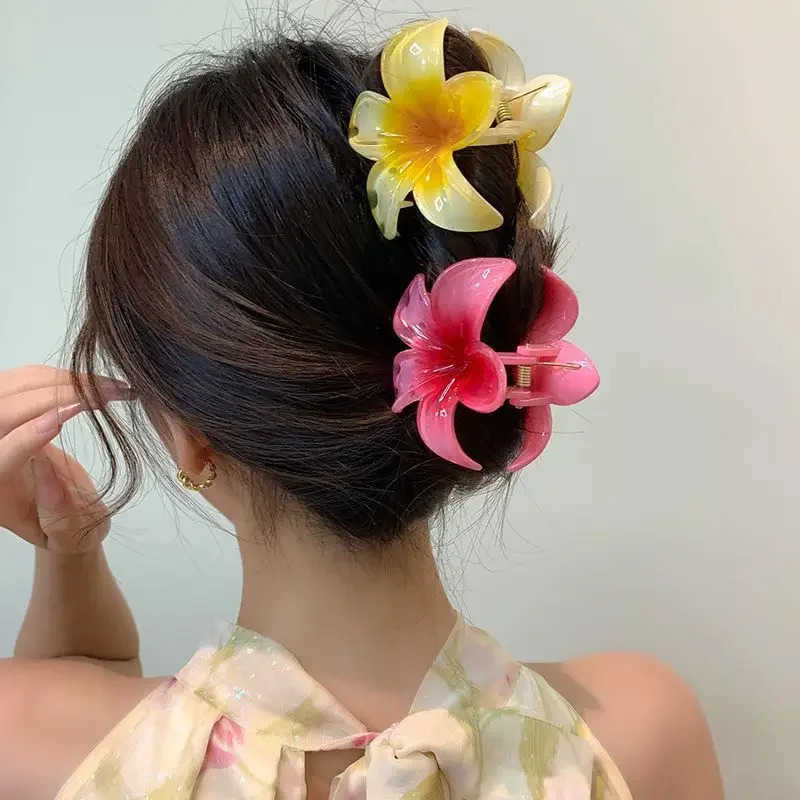 8CM Acrylic Fashion Hair Claws Headwear Accessories Gradient Flower Hair Clip Women Large Flower Hair Claws Crab Clamp Barrettes U250807