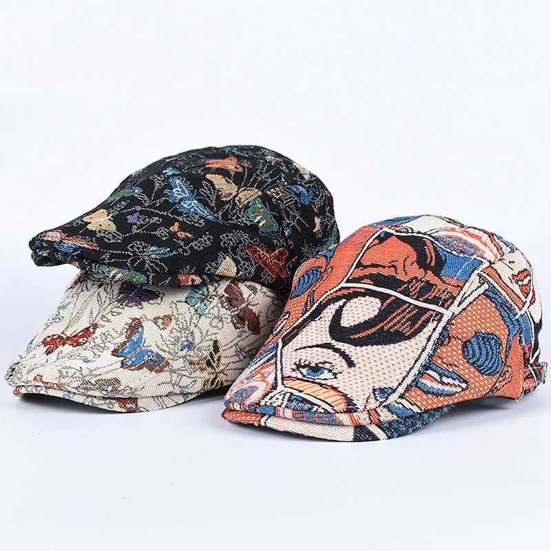 2025 Peaky Blinders Korea Beret Women Vintage Butterfly Embroidery Flat Berets C Ivy Hat Men Cotton Black Newsboy Cs Hip Hop XJ250807