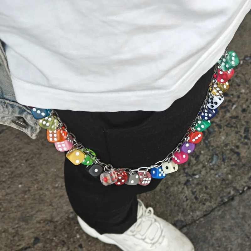2025 Model DIY Lucky Colorful Dice Pants Chain Fashionable Men And Women Ones Waist Accessories Hip Hop Key Chain 250805