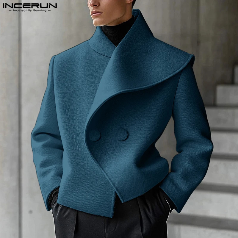 Casual Stylish Style Tops INCERUN Men Asymmetrical Collar Suit Handsome Male Solid Allmatch Loose Long Sleeved Blazers 2025 250807