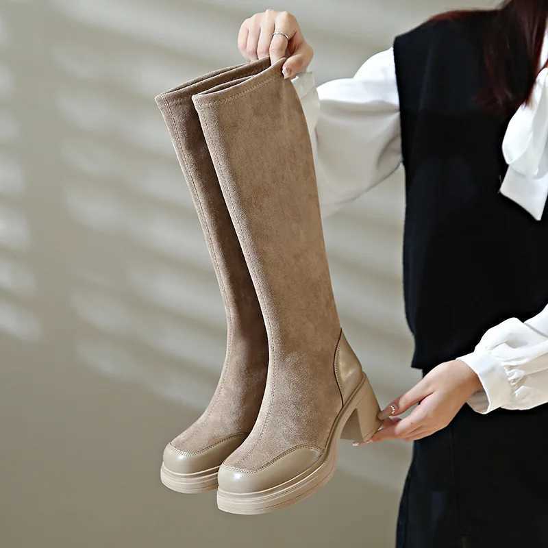 2023 Autumn Winter New British Style Knight Boots French Elastic Boots Versatile Thick Sole Womens Boots XJ250807