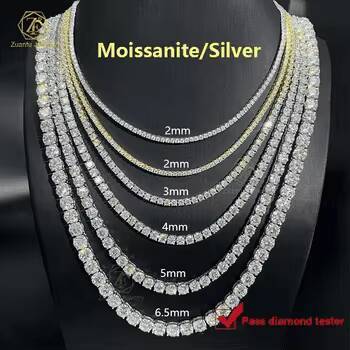 Hip Hop 925 Silver Gra VVS Moissanite Diamond Tennis Chain 2MM-6.5MM Necklace Bracelet for Men and Women Hiphop Jewelry
