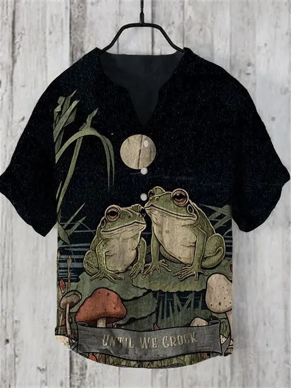 Hawaii Retro Art Pattern Printed mens 2025 Short Sleeved Linen Button Up Shirt European And American Top 250807