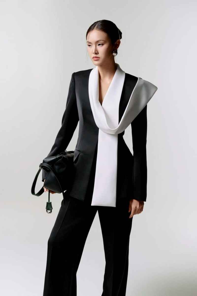 Temperament Women Suit Two Pieces Jacket Pants Splicing Color Slim Fit Office Banquet Female Clothing Customized