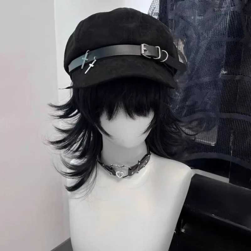 Fashion Womens Y2k Hats Sweet Cool Girls C Metal Cross Street Military Hat Black Gothic Octagonal Hat Painters Beret Cs XJ250807