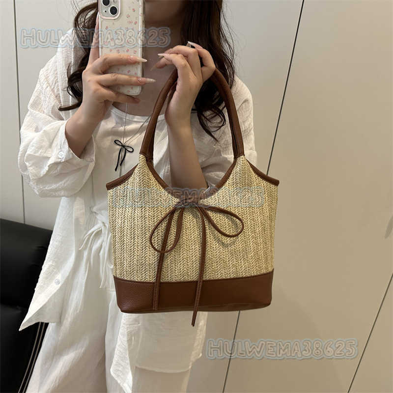 Summer 2025 Bowknot Underarm Bag for Women Fashionable Casual Large Capacity Handbag Niche Straw Woven Color-block Shoulder Bag H250806