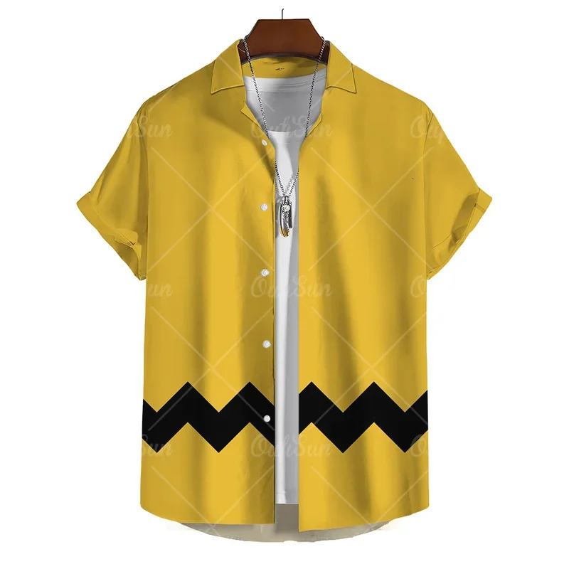 Fashion Yellow Oversized Hawaiian Social Shirt For Men Camisas Casuais Mens Summer Clothing 3d Print Short Sleeves Top Blouse 250807