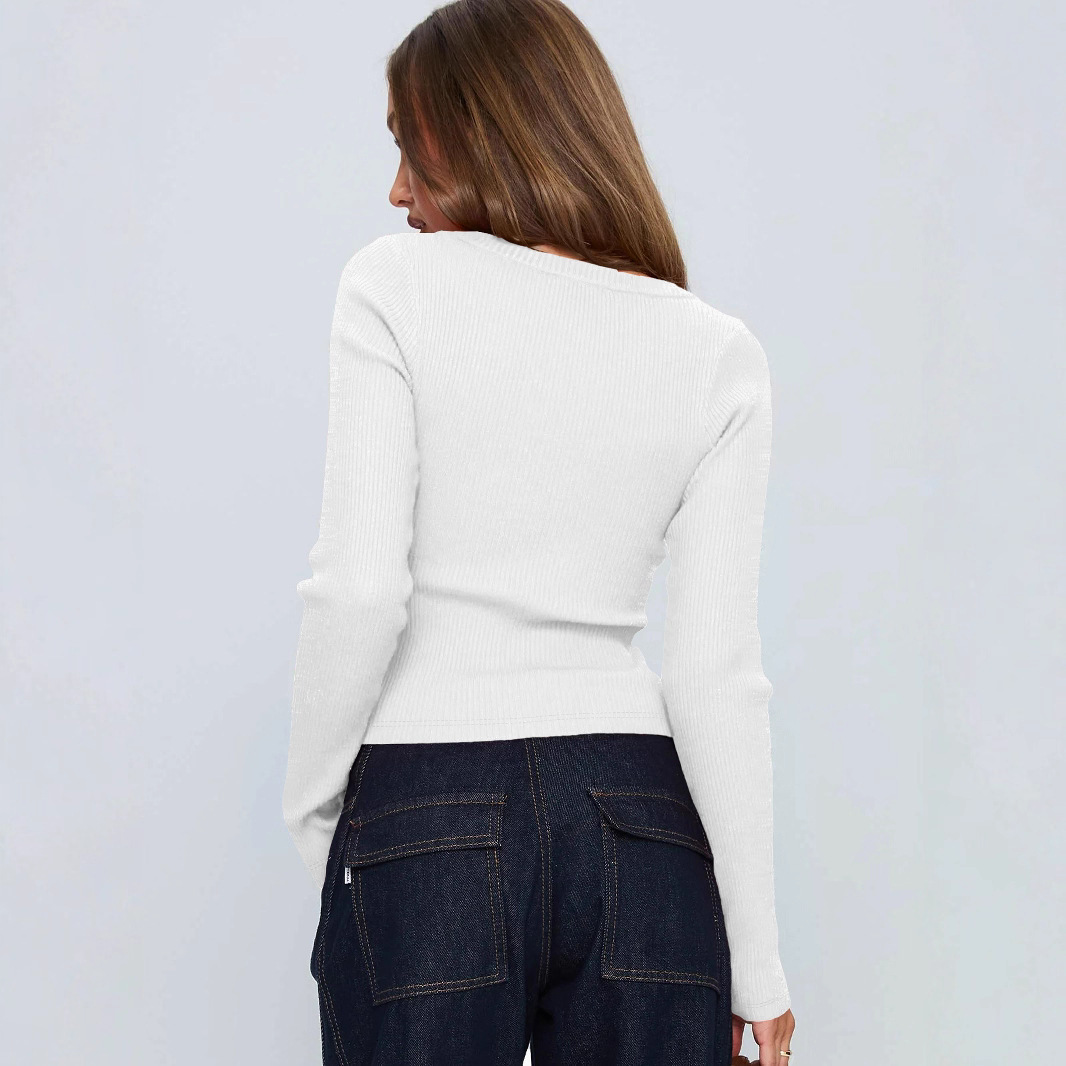 2025 Autumn Winter V-neck Long Sleeve Ribbed Button Cardigan Slim Fit Commuter Exquisite Women's Top