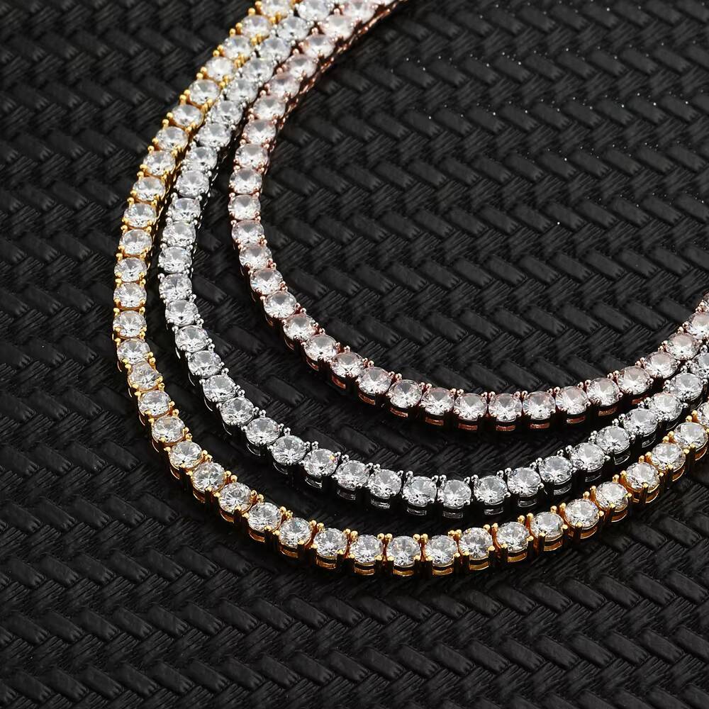 16 18 20 silver and gold necklace 3mm 4mm 5mm 925 silver moissanite tennis necklace 18K gold hip-hop tennis necklace jewelry wholesale