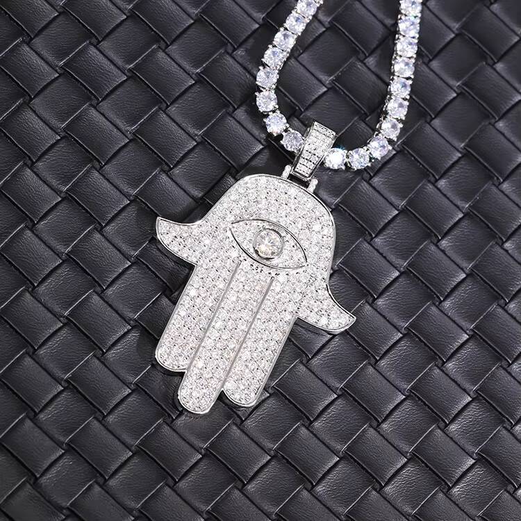Customized Handmade Hamsa Pendant S925 Silver with Vvs Moissanite Hip Hop Pendants for Mens Jewelry Necklace