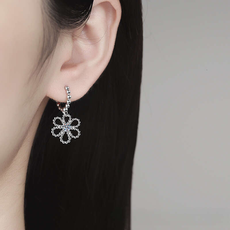 Iced Out VVS D Color Moissanite French Five-Petal Flower Camellia Earrings for Women