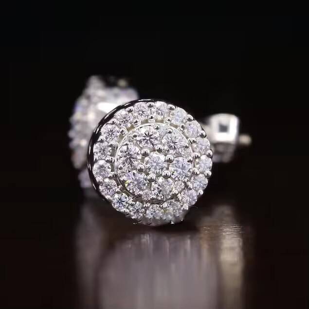 Dope Jewelry 925 Sterling Silver Diamond Gold Plated Earrings 10mm Round Shape Hiphop VVS Moissanite Stud Earrings