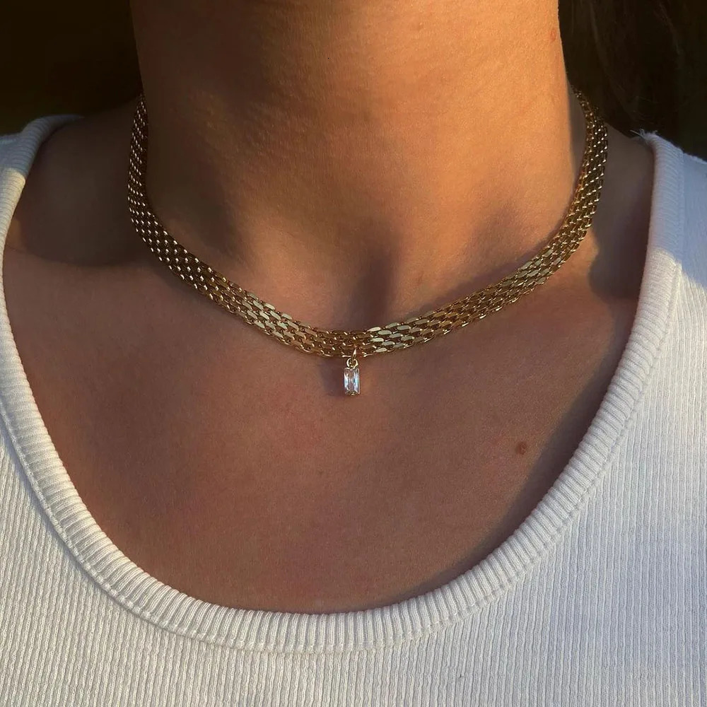 Classic Snake Gold-plate Cube Chain Roll Necklace For Women Wide Hollow Crystal Pendant Magic Bitcoin Necklaces Jewelry 250805