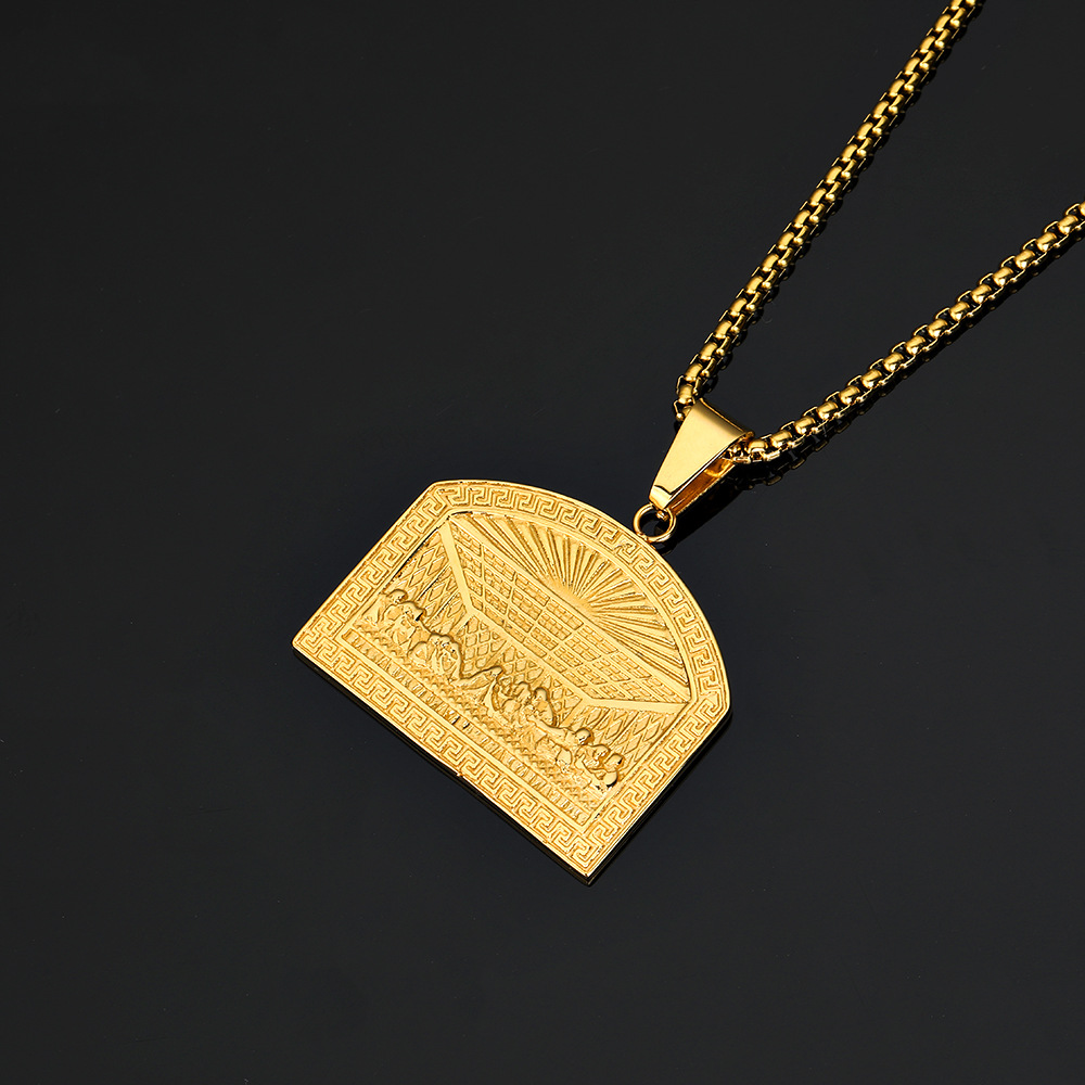 Hip Hop Last Supper Jesus Pendant Necklace Stainless Steel Gold Plated Jewelry