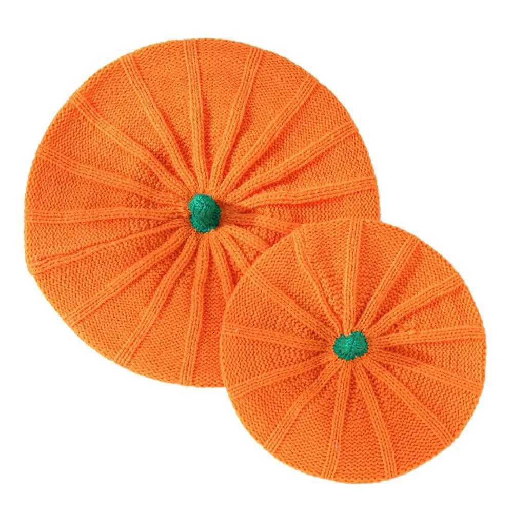 Fashion Orange Pumpkin Beret Painter Hat Keep Warm Knitted Hat Octagonal C Peaked C Parent-Child Hat Halloween Decoration XJ250807