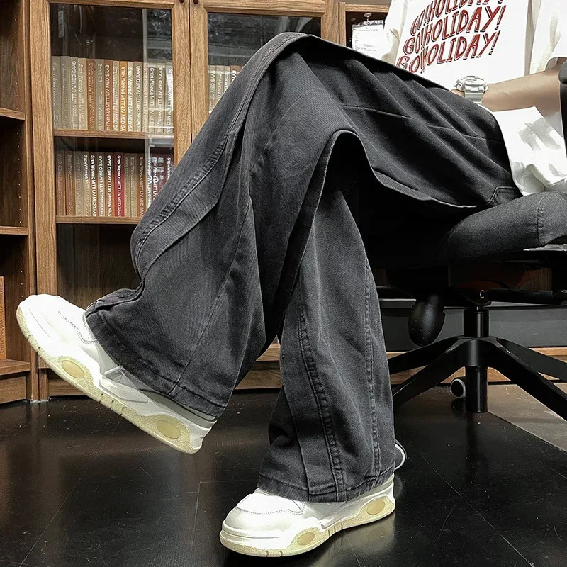 Autumn Vintage Fashion Spliced n Jeans For Men High Street Wideleg Denim Pants Hip Hop Baggy Y2K Jean Trousers 250807