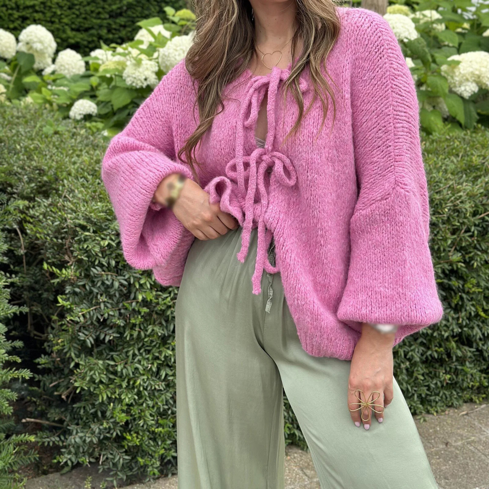 Knitwear Lace-Up Hollow Out Cardigan Top Womens Patchwork Fashion Autumn High Street Clothes Knit Y2k Bandage Cardigan 250804