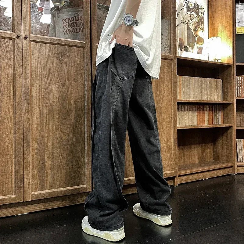 Autumn Vintage Fashion Spliced n Jeans For Men High Street Wideleg Denim Pants Hip Hop Baggy Y2K Jean Trousers 250807