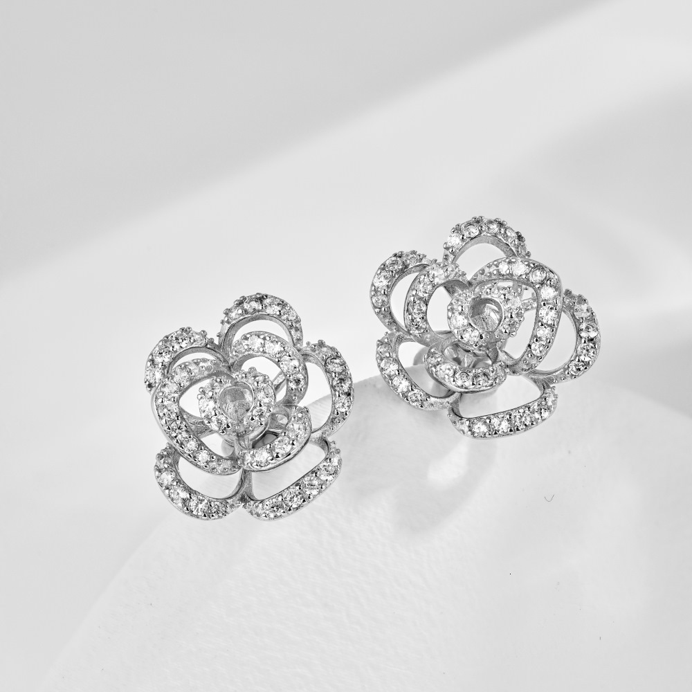 Free Shipping Designer Luxury Jewelry S925 Sterling Silver Earrings Round Zircon Full Diamond Inlaid Rose Flower Versatile Ear Studs Women's Acce