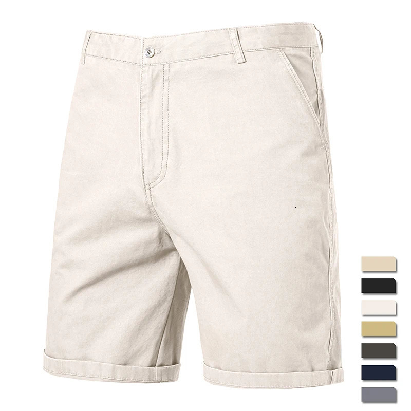 8 Colors Mens Cotton Casual Shorts Summer Business Knee Pants Classic Khaki American Style Streetwear Golf Beige 250807
