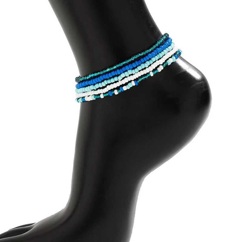 5pcs/set Boho Anklet Multi-layer Colorful Beads Chain Ankle Summer Charm Sandals Barefoot Beach Foot Bridal Jewelry A65 Y250805