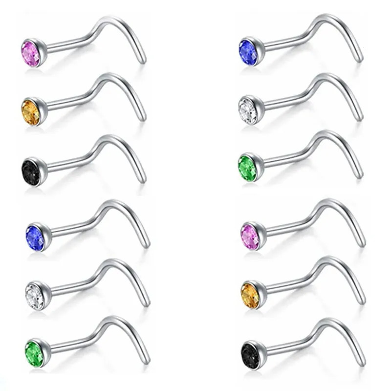 5/10/20PCS Stainless Steel L Shape Nose Stud Set 20G Crystal Nose Ring Hoop Set Indian Crystal Nose Stud Bulk Piercing Nariz Lot 250805