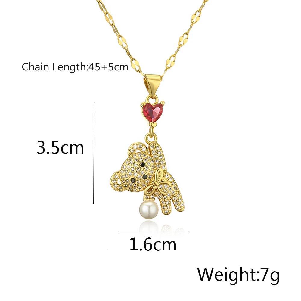 Vintage Little Bear Pendant Necklaces For Women Girls,Glamorous Design With AAA Cubic Zirconia ,Delicate Party Vacation Jewelry Jewelry for Women