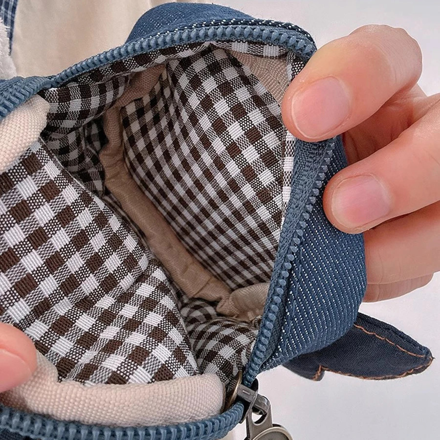 Mini Unisex CowGirl Style Puffer Fish Coin Purse Fashionable Versatile Denim Earphone Bag Cute Patchwork n 2025 250805