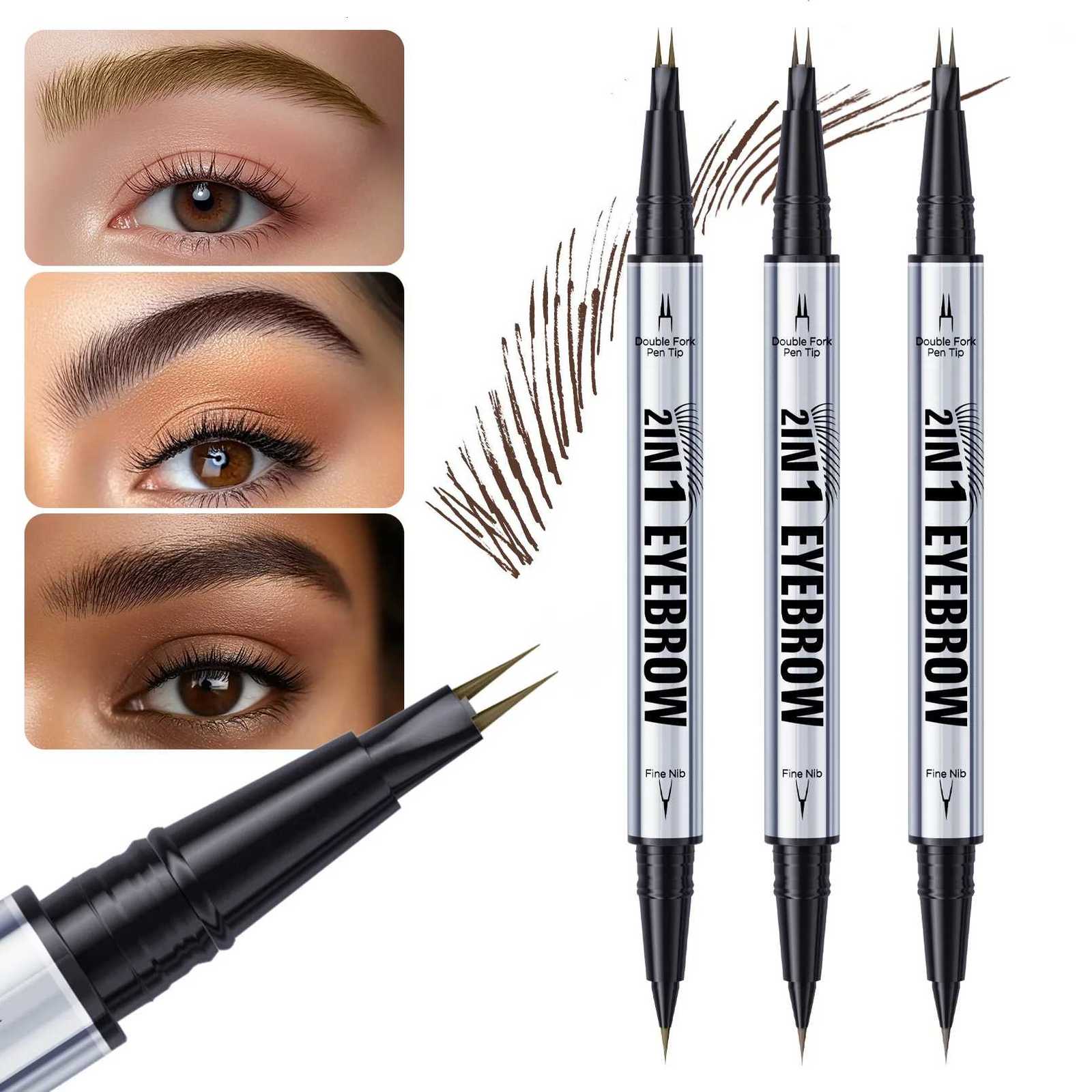 Two-pronged Eyebrow Pencil Waterproof Two-in-one Liquid Eyebrow Pencil Curved Eyebrow Pen With Fork And Precise Brush Tip Makeup W250807
