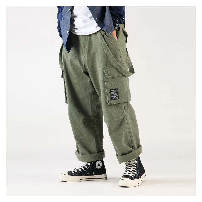 Firmranch AutumnSpring Men Amekaji Wide Baggy Suspenders Casual Ins Loose Pockets Cargo Bib Pants Jumpsuit Trousers 250804