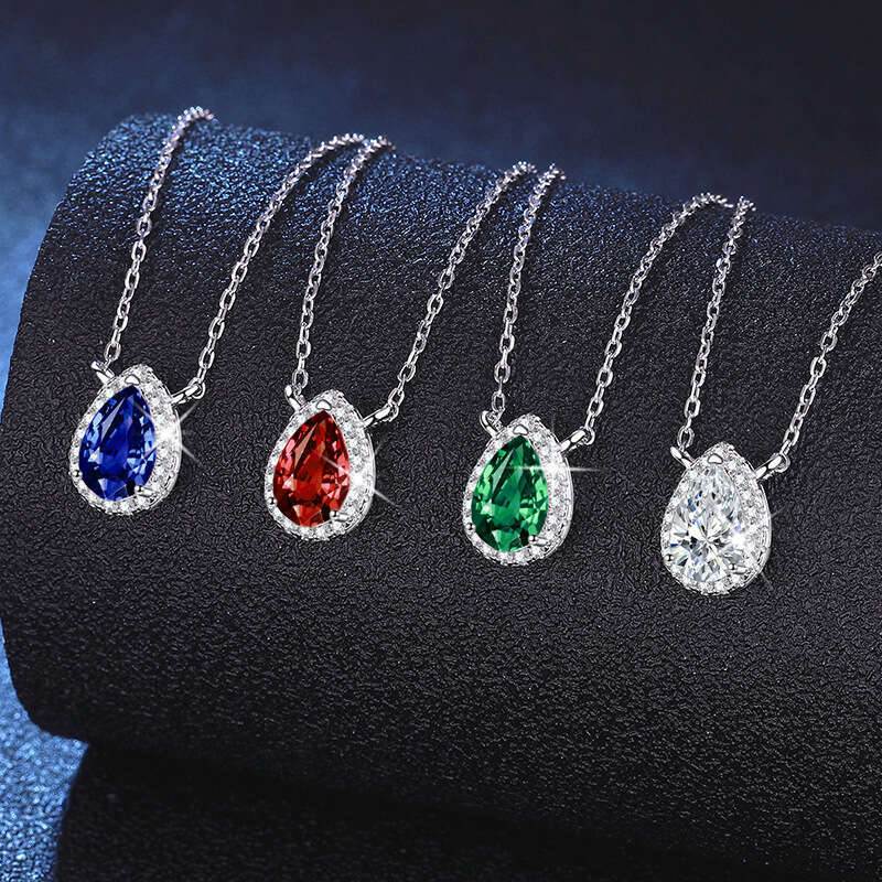 Gemstone Necklace Iced Out VVS Silver Cultivated Red Blue Emerald Light Luxury Collarbone Chain