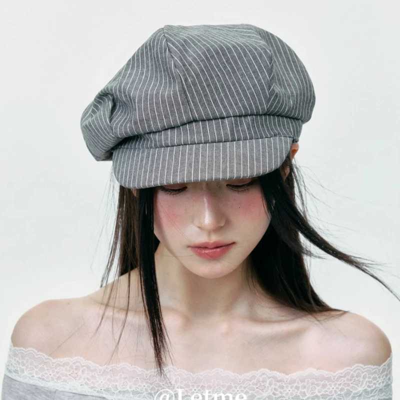 Korean Retro Simple Striped Octagonal Newsboy Hats for Women and Men Spring Summer Thin Casual Versatile Sunscreen Berets XJ250807
