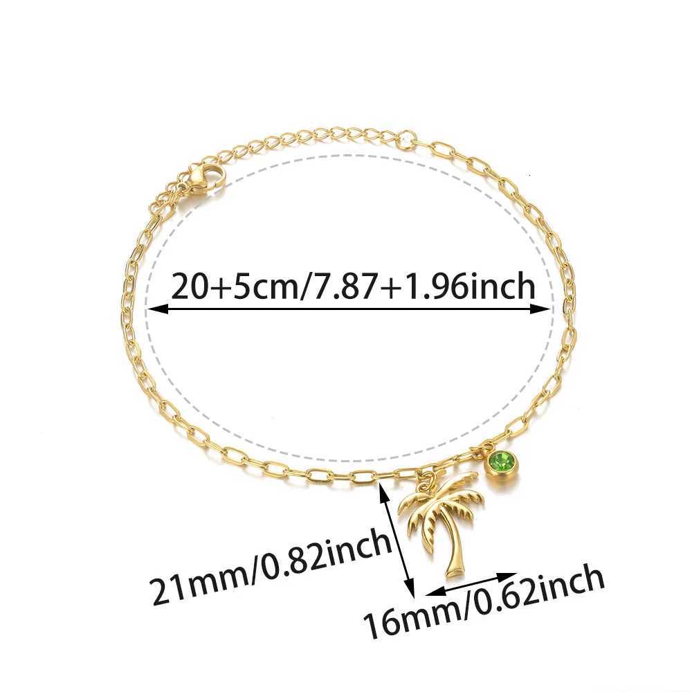 Coconut Palm Tree Birthstone Anklet Gold Plated Stainless Steel Chain Anklets For Women Girls Summer Jewelry Birthday Gift Y250805
