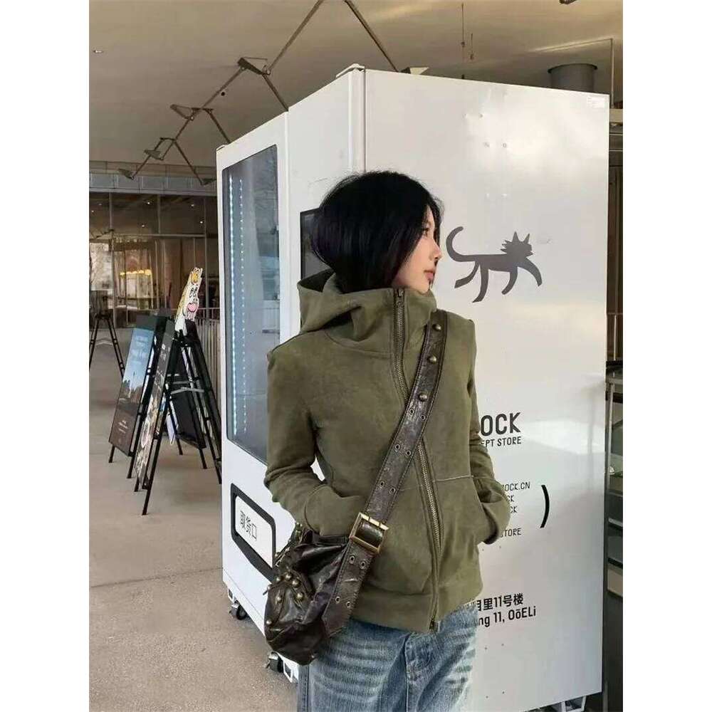 Spring and Autumn 2025 New American Retro Pure Cotton Washed Outdated Solid Color Hoodie Slim Fit Small Thin Coat Women