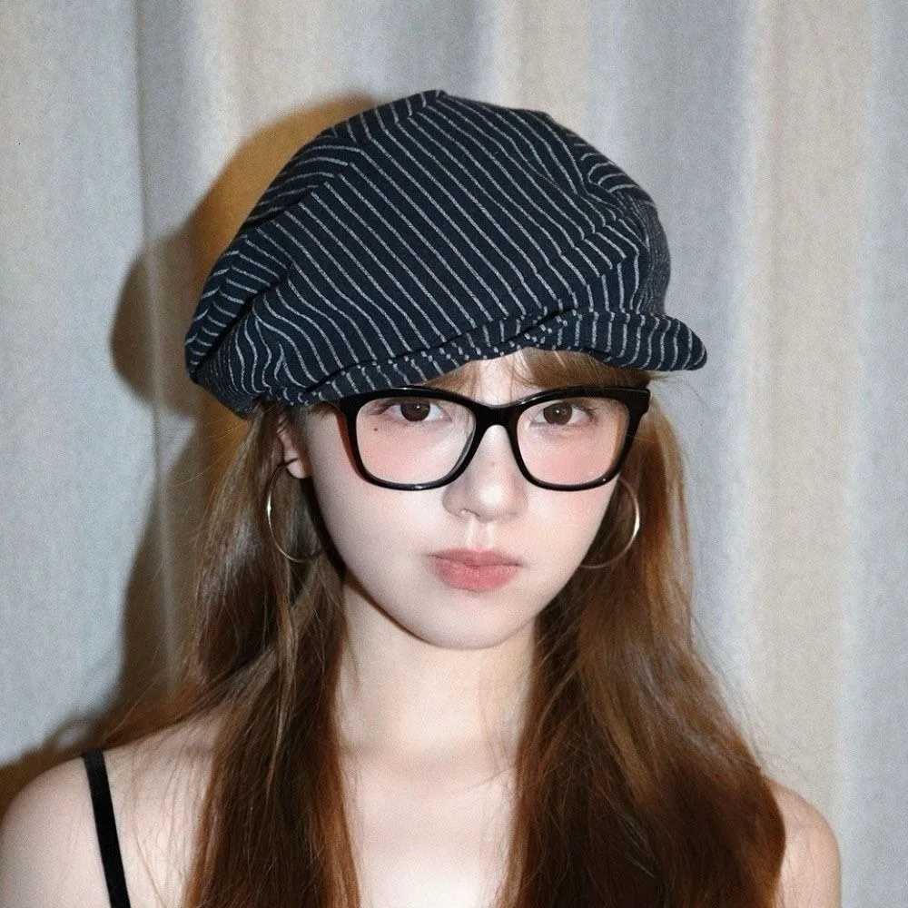 Casual Cotton and Linen Striped Berets Thin Y2k Octagonal Hat Newsboy C British C Painter Cs Daily XJ250807