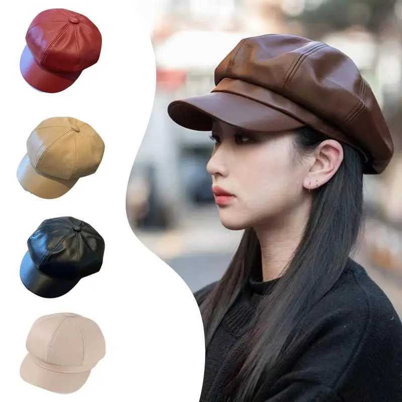 RICYGVM Pu Leather Berets For Women Autumn Winter Sunshade Duckbill Hat Fashion Vintage Octagonal C Girls Painter Artist Hats XJ250807