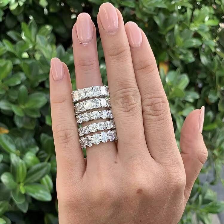 VVS Moissanite Engagement Ring Wedding Jewelry 14k Solid Gold Diamond Moissanite Band Eternity Ring for Women Girls