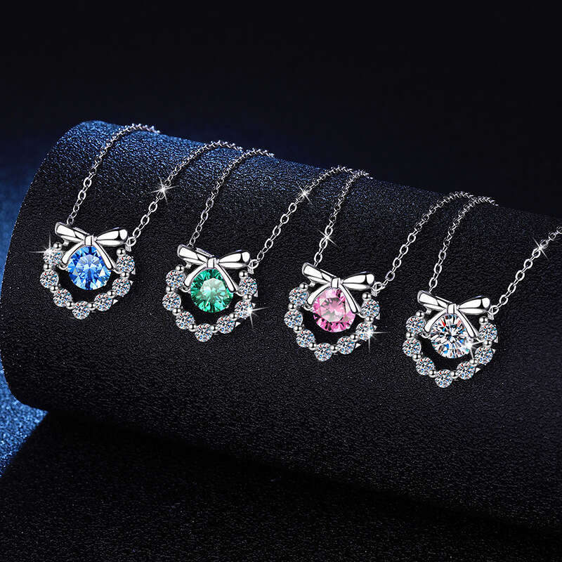 Sier American Colorful 1 ct Dynamic Bowknot Versatile Moissanite Necklace