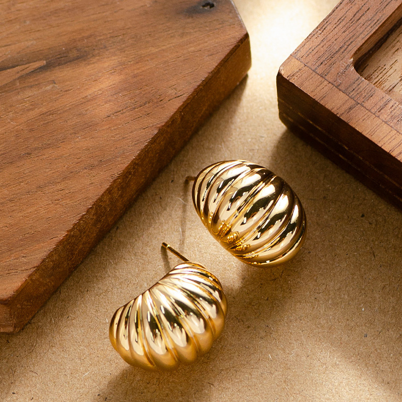 Hot Selling Fashion Simple Geometric Oval Striped Earrings for Women Unique Personality Design Sier Needle Ear Jewelry