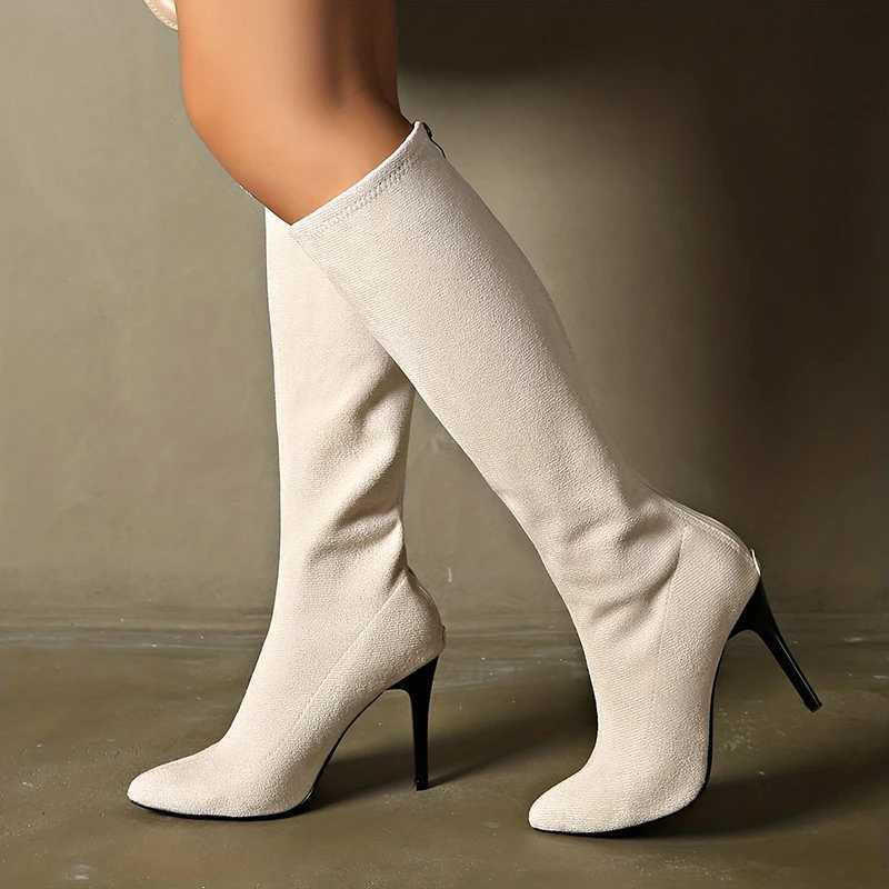 Vintage Suede Women Knee High Boots Pointed Toe Shoes Autumn Winter Thin Heel Ladies Ankle Boots XJ250807