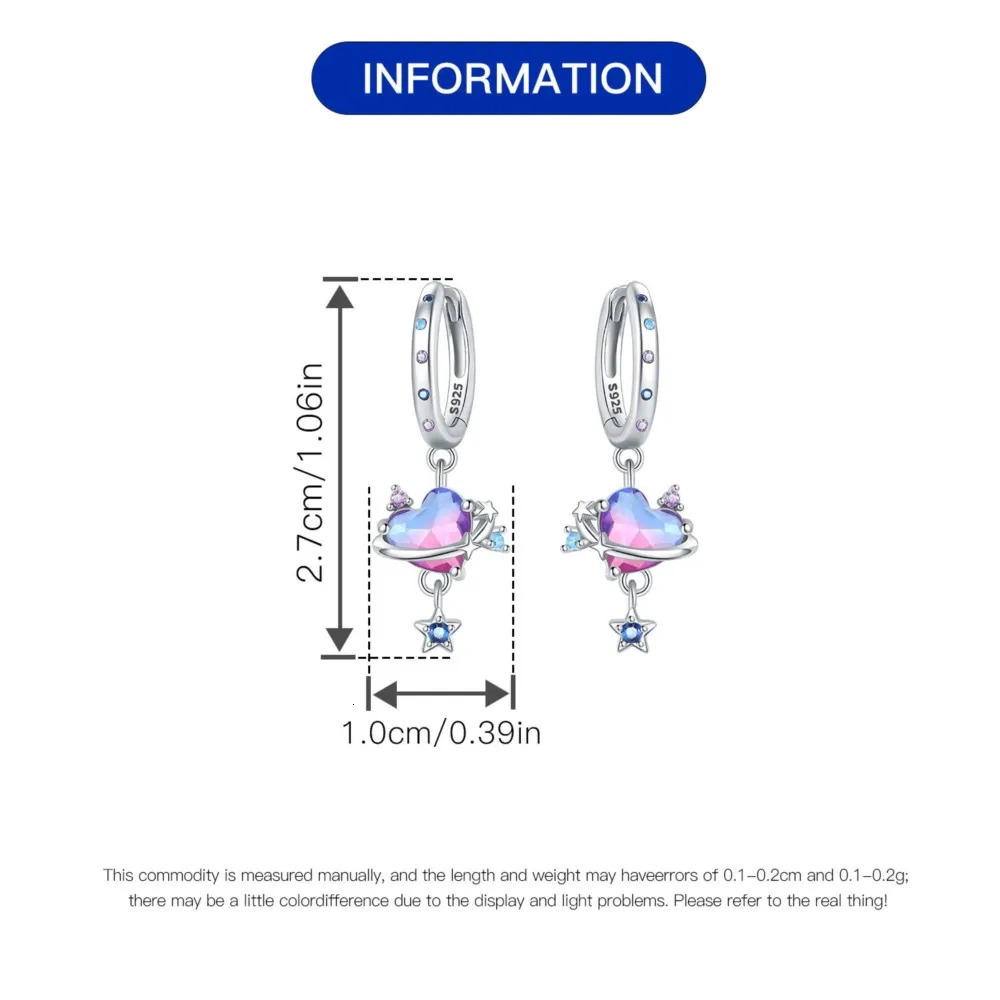 925 Sterling Silver Heart Drop Earrings For Women Geometric Earring Love Colored Party Jewelry Birthday Wedding Fine Gifts 250805