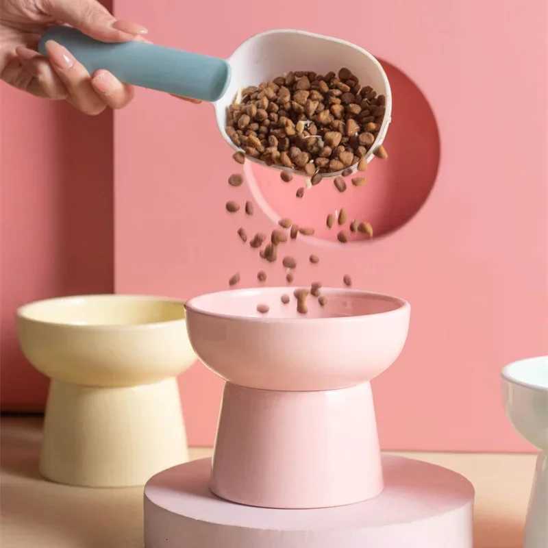 Fashion Easy To Clean Ceramic Pet Bowl High Foot Dog Cat Food Water Feeder Prevent Tipping Over Dog Food Bowl Pet Accessories Y250806