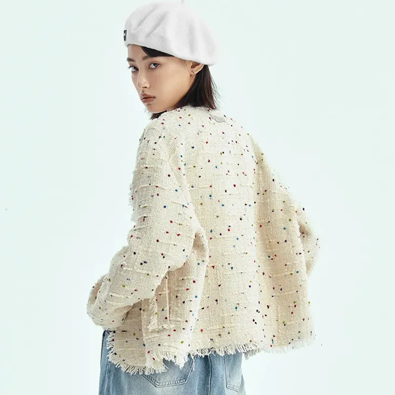 Chic n Tweed Oneck Jackets Tops Korean Fashion Loose Single Breasted Coats Women Casual Vintage Long Sleeve Abrigos Blusas 250807