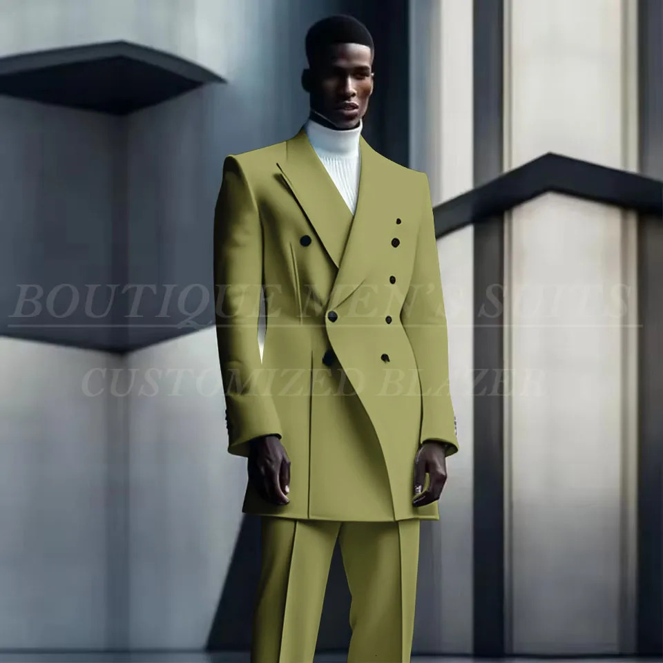 Fashion n Suits For Men Double Breasted Long Coat Pants 2 Pcs Groom Wedding Tuxedos Blazer Party Prom Male Costume Homme y250807