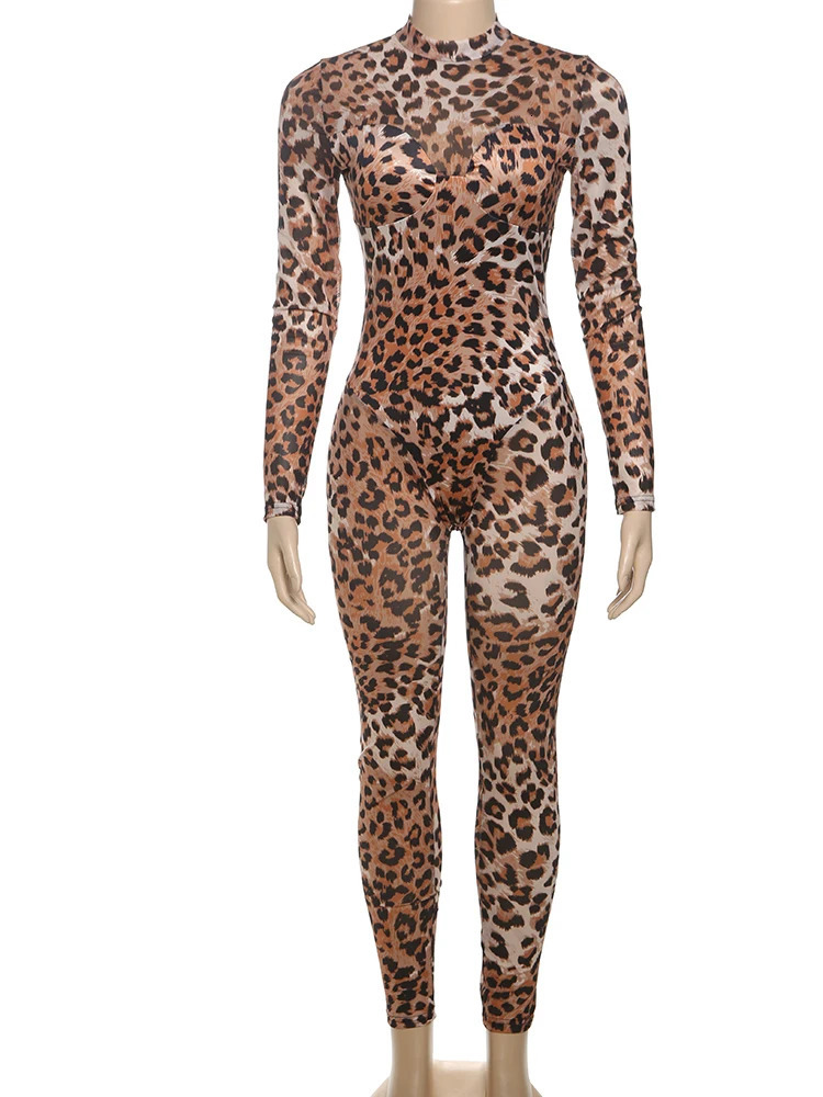 Weird Puss Leopard Print Jumpsuit Women Sexy See Through midnight full sleeve Hipster Fit Street Clubwear Party Workout Overalls 250807