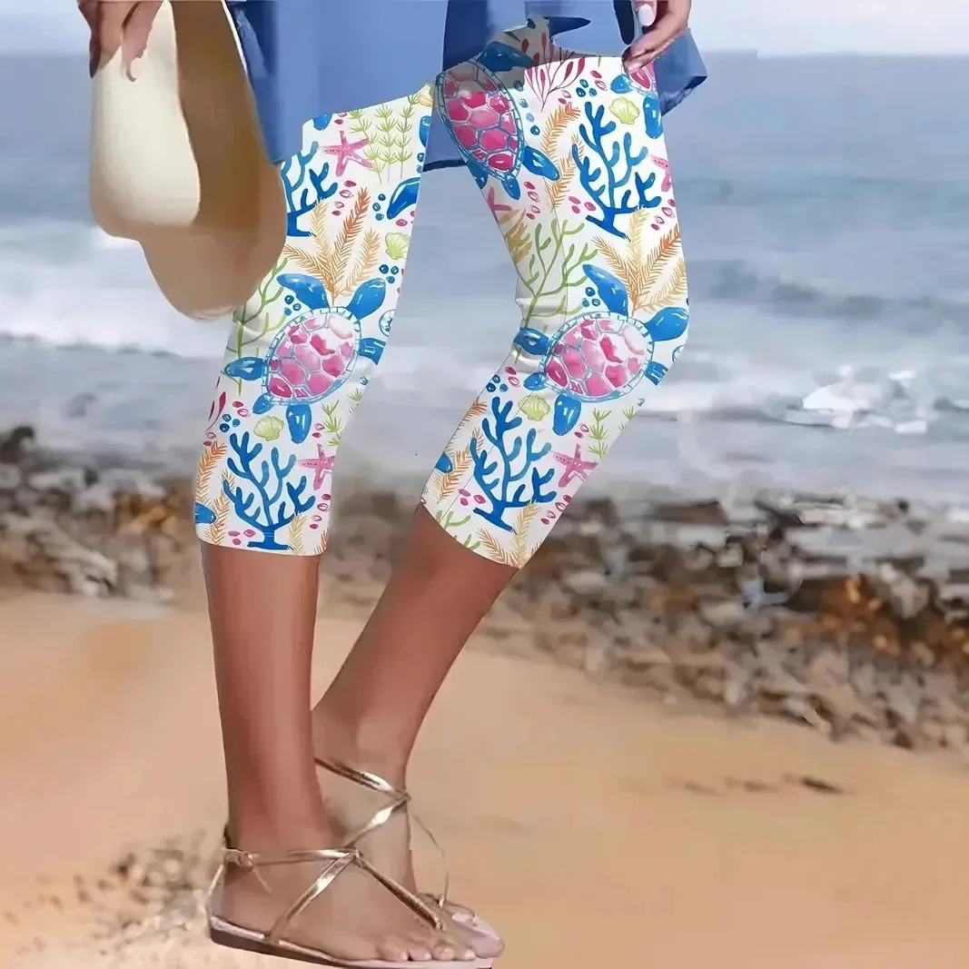 Plus Size Beach Series 3D Printed SevenFoot Pants Summer Style Yoga Beachwear plus Womens Trousers Comfortable Bre 250805