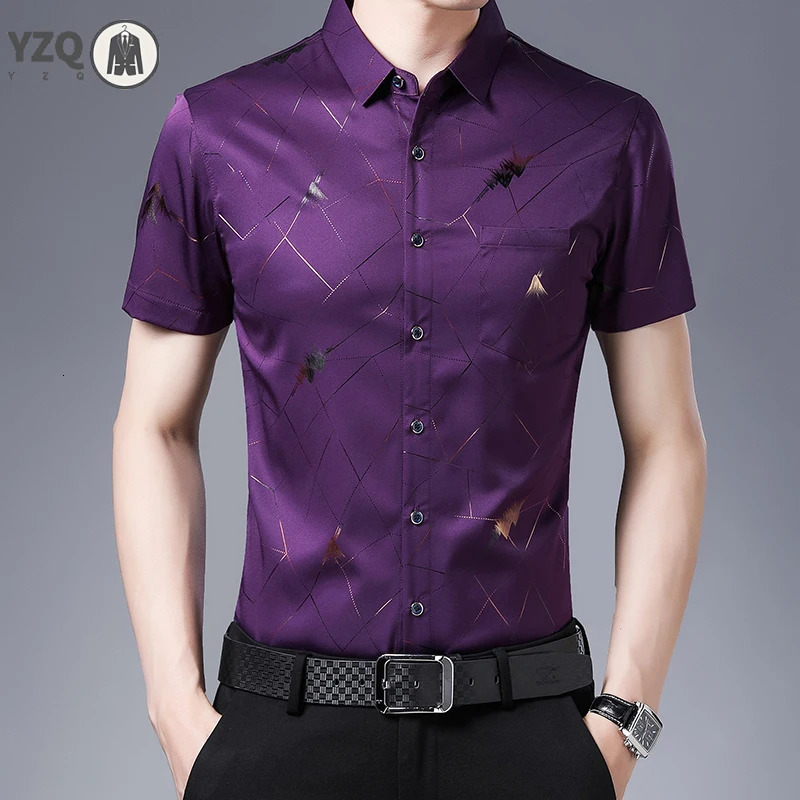 Mens Casual Printed Short Sleeved Lapel Shirt for Summer Fashion Comfort No Ironing Wrinkle Resistant Top 250807